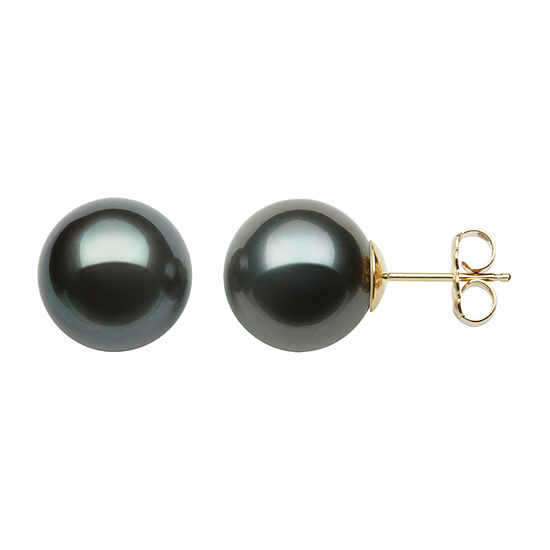 Black Cultured Tahitian Pearl 14K Gold 11mm Ball Stud Earrings