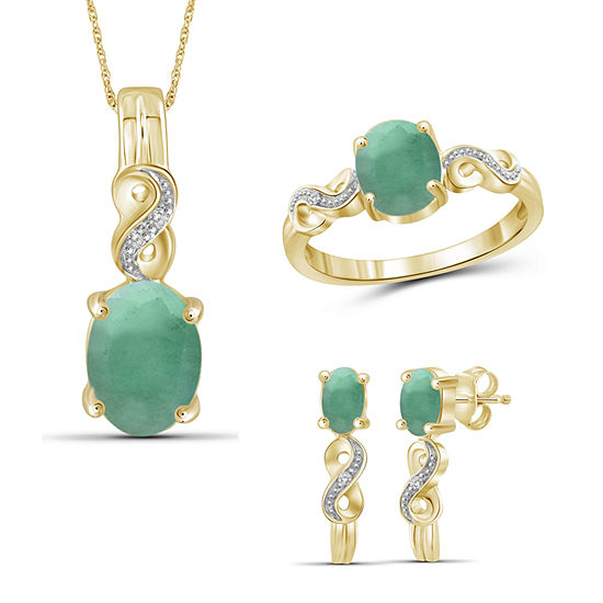 Diamond Accent Genuine Green Emerald 14K Gold Over Silver 3-pc. Jewelry Set