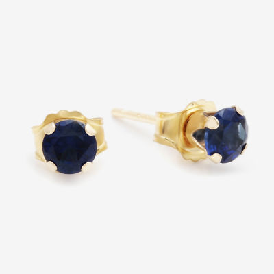 Lab-Created 4mm Sapphire 10K Yellow Gold Stud Earrings