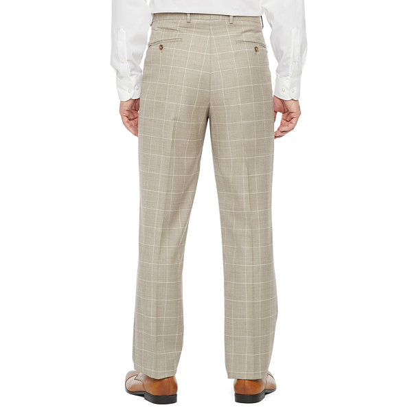 Stafford Signature Coolmax Tan Texture Windowpane Mens Stretch Classic Fit Suit Pants