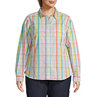 OTW Womens Long Sleeve Plus Size Button Down Plaid Shirt Blouse Top 