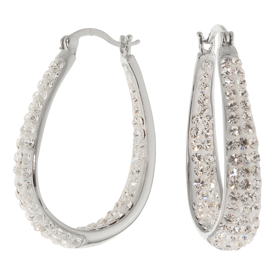 Sterling Silver Crystal Inside Out Hoop Earrings, Womens