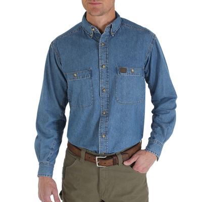 wrangler blue denim work shirts