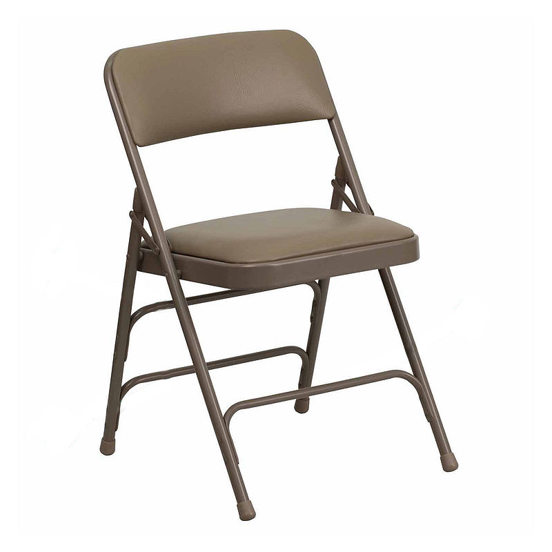 Hercules Series Curved Triple Braced & Double Hinged Upholstered Metal Folding Chair, Brown