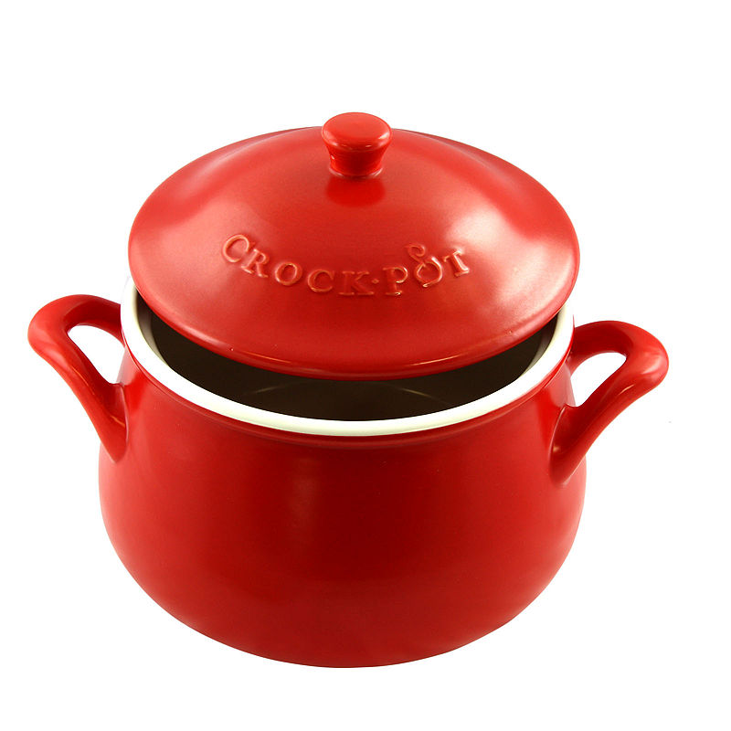 Crock Pot Artisan 5 Quart Ceramic Bean Pot With Lid And Handles, Red