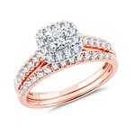 Womens 1 CT. T.W. Genuine White Diamond 10K Rose Gold Halo Bridal Set