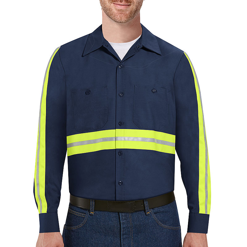 Red Kap Long-Sleeve Enhanced Visibility Industrial Work Shirt, Mens, Size Large, Blue