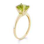 Womens Green Peridot 10K Gold Square Solitaire Cocktail Ring