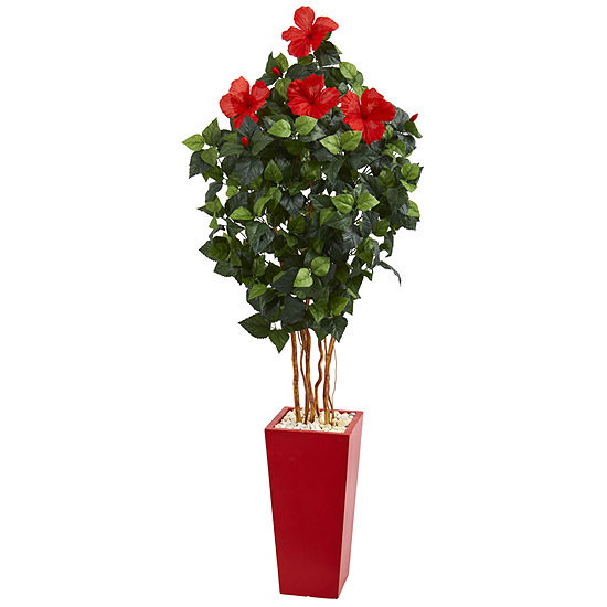 5.5’ Hibiscus Artificial Tree in Red Tower Planter