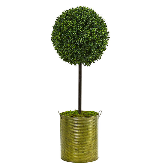2.5’ Boxwood Topiary Artificial Tree in Green Tin UV Resistant (Indoor/Outdoor)