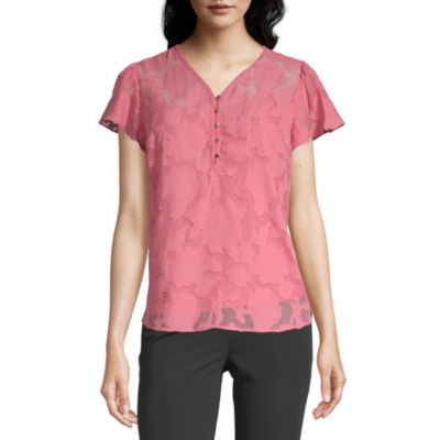 liz claiborne womens v neck short sleeve blouse
