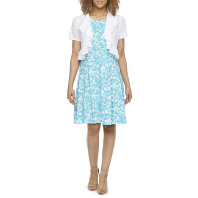 Perceptions Short Sleeve Floral Jacket Dress Color White Teal Jcpenney