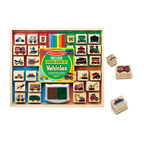 Melissa & Doug Deluxe Wooden Stamp Set - Vehicles