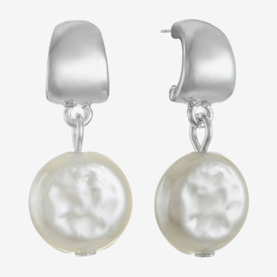 Liz Claiborne Simulated Pearl Round Drop Earrings