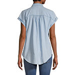 a.n.a Tall Womens Short Sleeve Regular Fit Button-Down Shirt