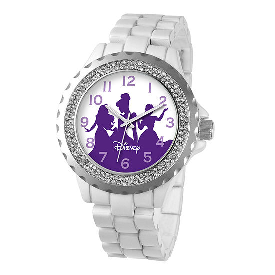 Disney Womens Princess White Enamel Sparkle Watch