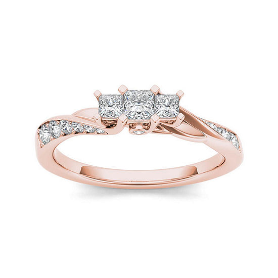 1/2 CT. T.W. Diamond 10K Rose Gold 3-Stone Engagement Ring