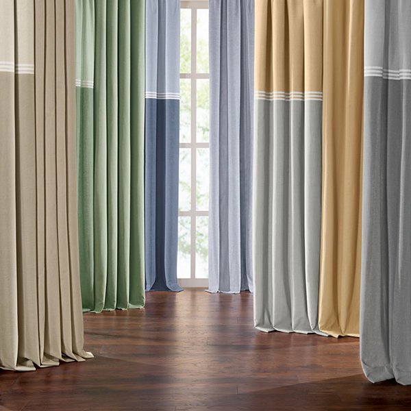 Fieldcrest Devin Solid Cotton Chambray Energy Saving 100% Blackout Grommet Top Single Curtain Panel