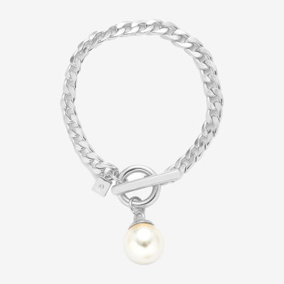 Worthington Silver Tone Simulated Pearl Curb Chain Bracelet