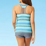 Free Country Stretch Geo Linear Tankini Swimsuit Top