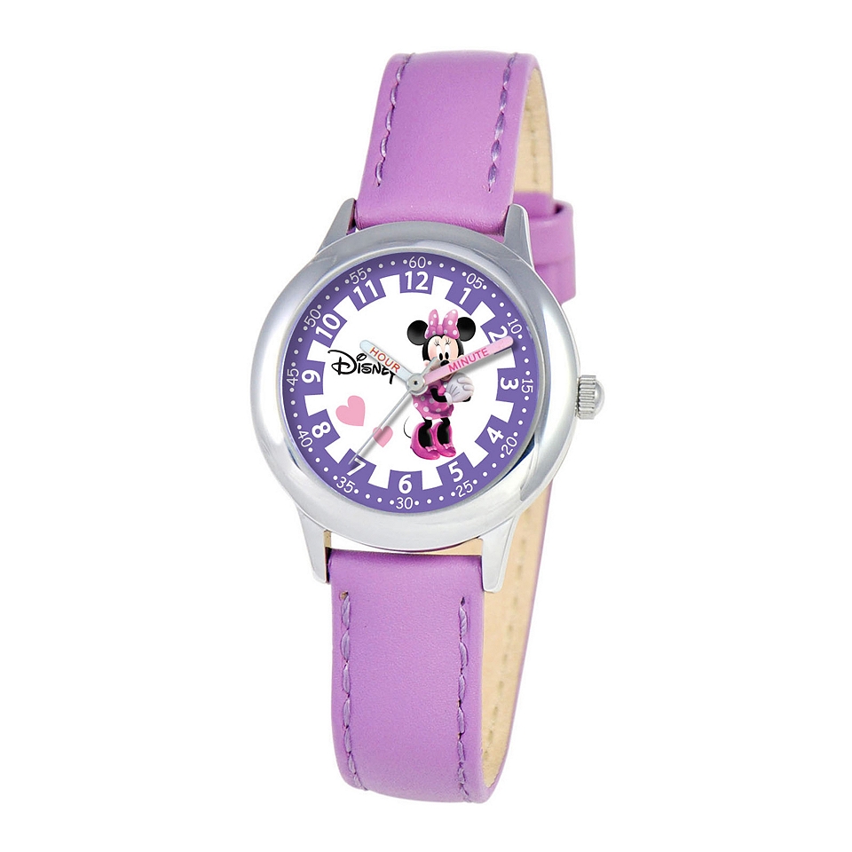 Disney Time Teacher Minnie Mouse Kids Purple Leather Strap Watch, Girls