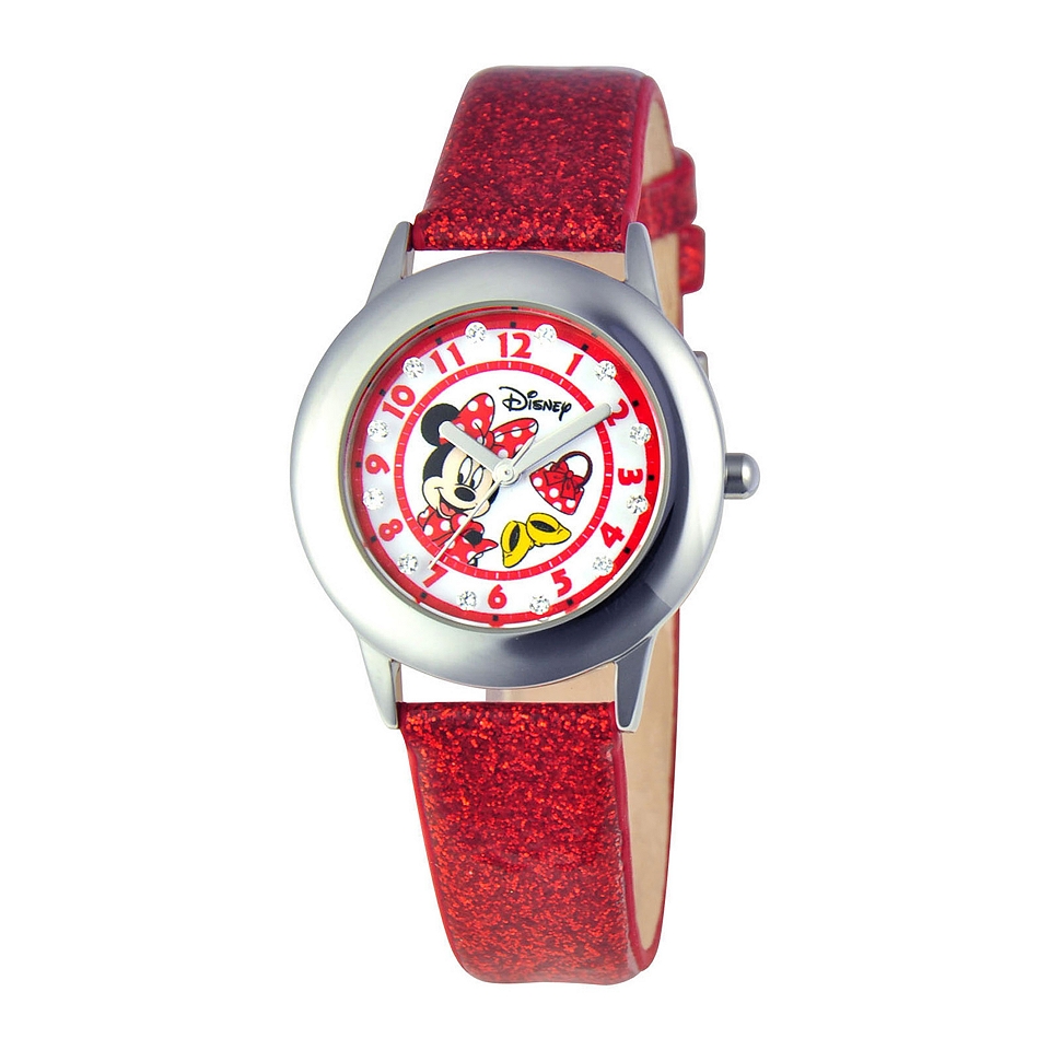 Disney Glitz Minnie Mouse Kids Red Glitter Watch, Girls