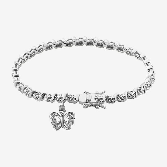 Sparkle Allure Pure Silver Over Bronze Diamond Accent 7.25 Inch Butterfly Round Tennis Bracelet