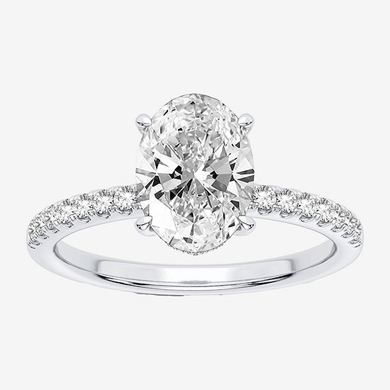 Modern Bride Signature Womens 2 1/4 CT. T.W. Lab Grown White Diamond 14K White Gold Oval Solitaire Engagement Ring