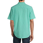 St. John's Bay Stretch Poplin Mens Slim Fit Short Sleeve Gingham Button-Down Shirt