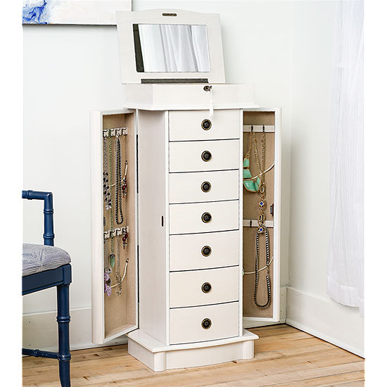 Hives And Honey Nora Lockable White Jewelry Armoire