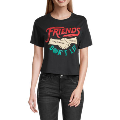Stranger Things Juniors Womens Friends Don't Lie Cropped Graphic T-Shirt