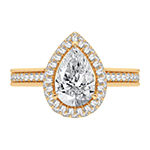 Modern Bride Signature Womens 3 CT. T.W. Lab Grown White Diamond 14K Gold Pear Halo Engagement Ring
