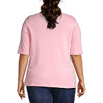 St. John's Bay Womens Plus Boat Neck Short Sleeve T-Shirt