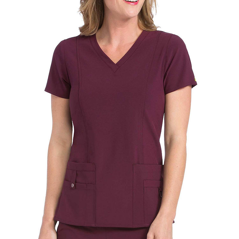 Med Couture Womens 8408 Princess Seam V-Neck Scrub Top, Size Large, Red