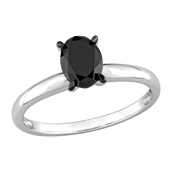 Womens 1 CT. T.W. Genuine Black Diamond 14K White Gold Oval Solitaire Engagement Ring