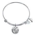 Footnotes Mother and Daughter Silver Over Brass Stainless Steel Clear Bangle Bracelet