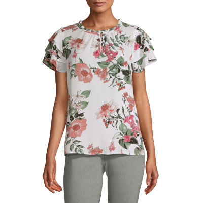 liz claiborne womens v neck short sleeve blouse