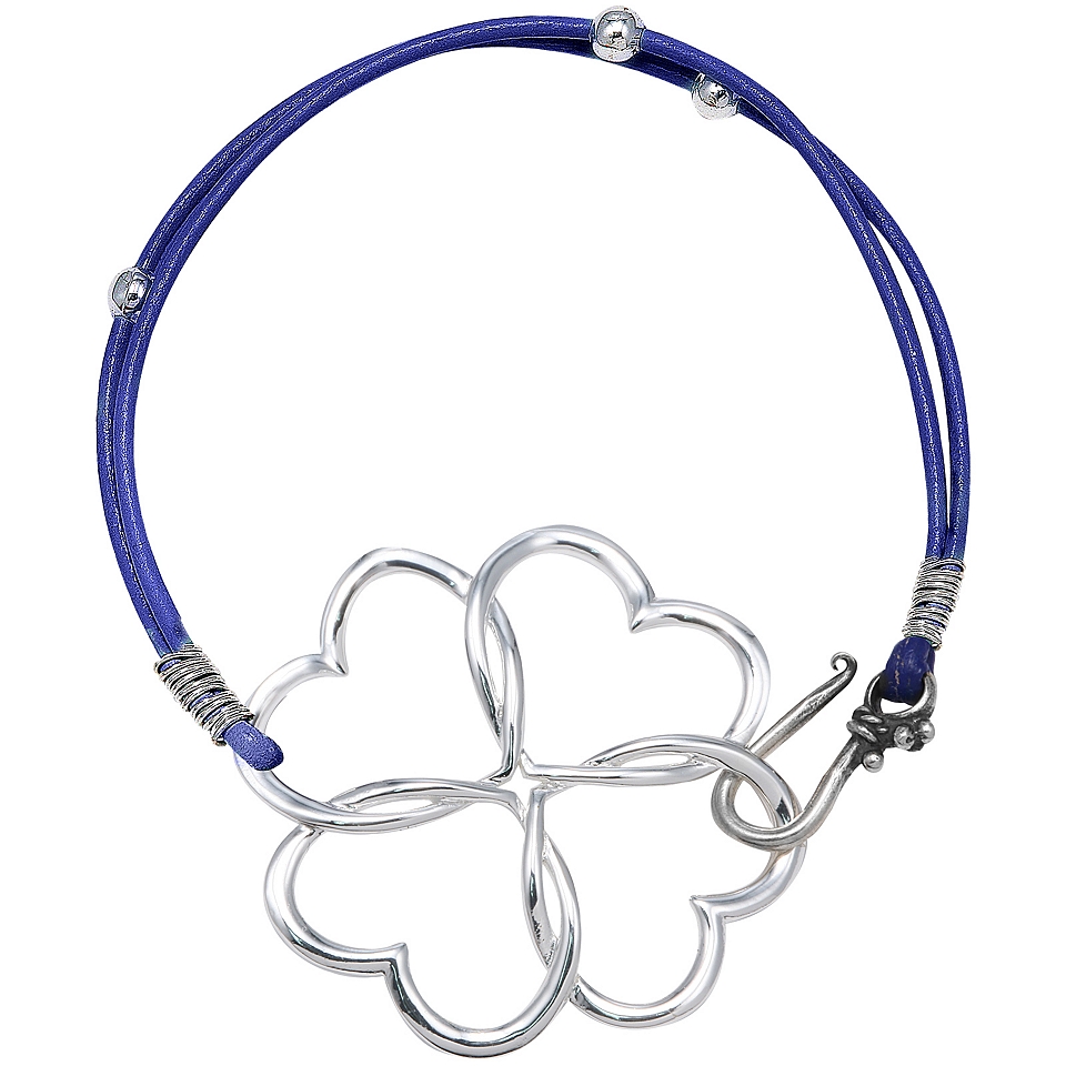 Bridge Jewelry Silver Tone 4 Heart Clover Purple Leather Bracelet