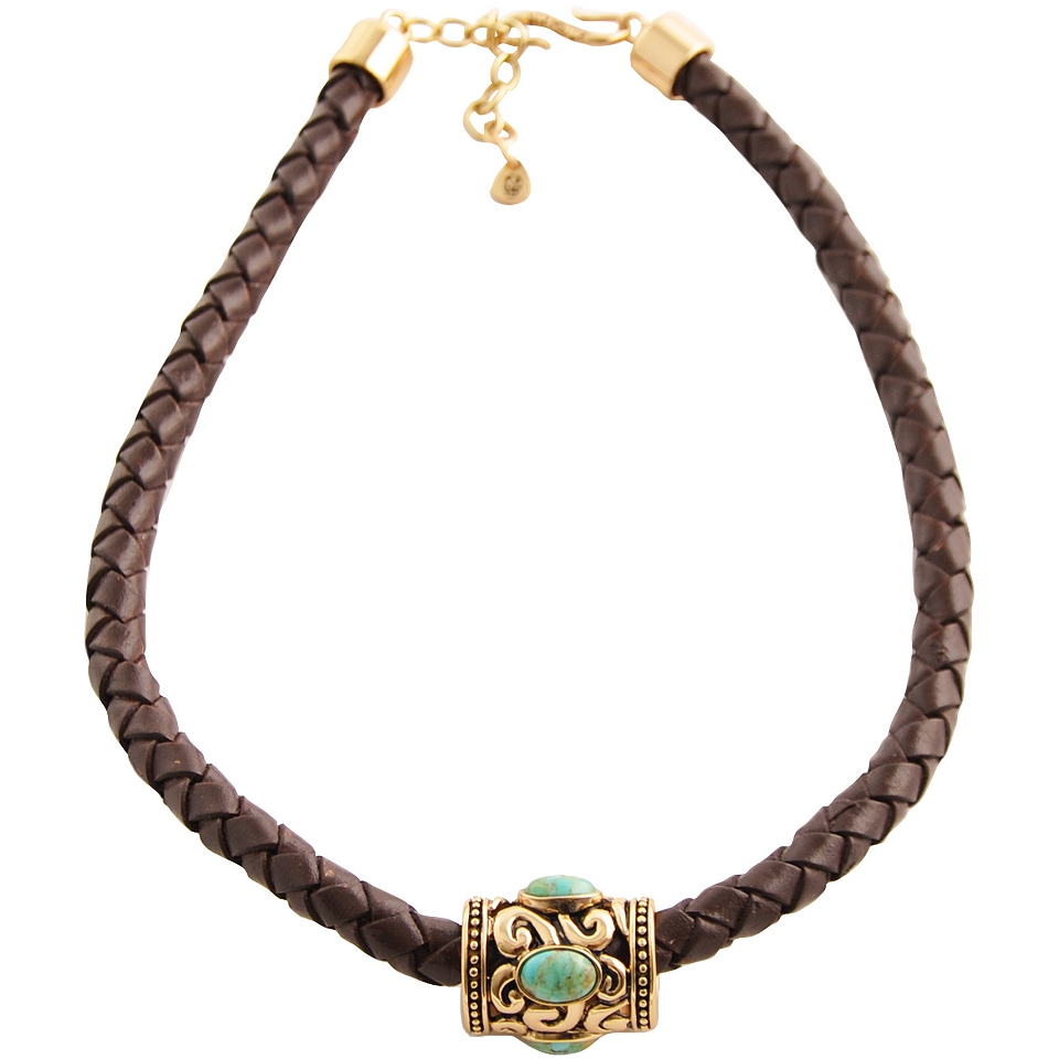 Art Smith by BARSE Turquoise & Brown Leather Necklace, Womens