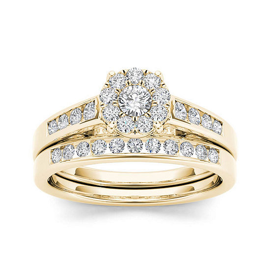 1/2 CT. T.W. Diamond 10K Yellow Gold Bridal Ring Set, Color: Yellow ...