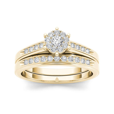 1/2 CT. T.W. Diamond 10K Yellow Gold Bridal Set Ring, Color: Yellow ...