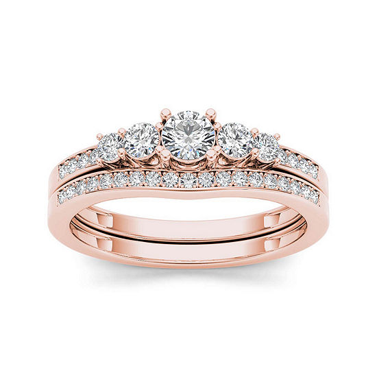 1/2 CT. T.W. Diamond 14K Rose Gold Bridal Ring Set, Color: Rose Gold ...