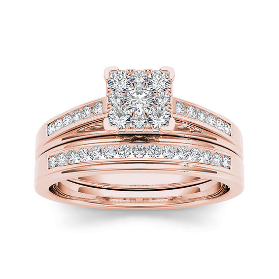 1/2 CT. T.W. Diamond 10K Rose Gold Bridal Ring Set, Color: Rose Gold ...