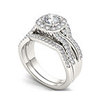 1 1/4 CT. T.W. Diamond 14K White Gold Halo Bridal Ring Set