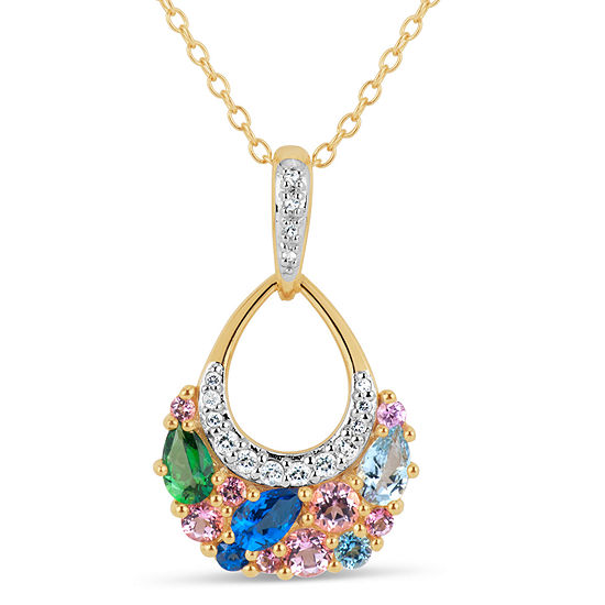 Womens Genuine Blue Topaz 18K Gold Over Silver Pear Pendant Necklace