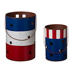 Glitzhome Set Of 2 Metal Patriotic Bucket Holiday Yard Art