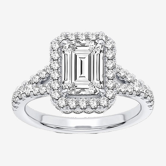 Modern Bride Signature Womens 2 CT. T.W. Lab Grown White Diamond 14K White Gold Rectangular Halo Engagement Ring