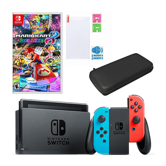 Nintendo Switch in Neon with Mario Kart and Accessories