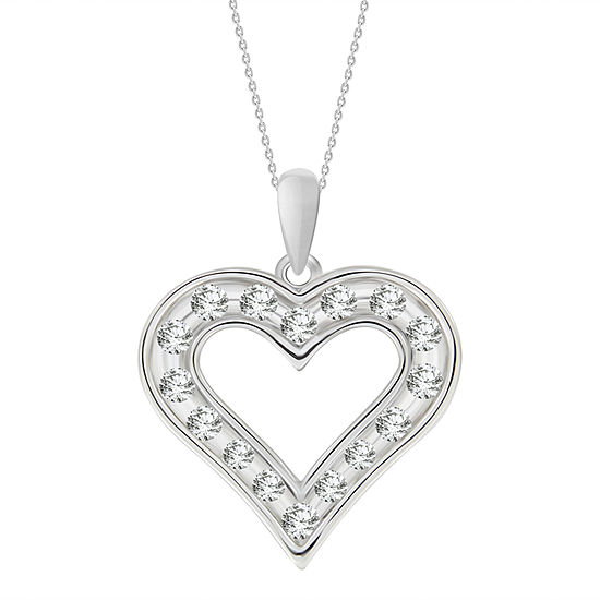Womens 3/4 CT. T.W. Genuine White Diamond 10K Gold Heart Pendant ...