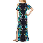 MSK Short Sleeve Cold Shoulder Floral Puff Print Maxi Dress